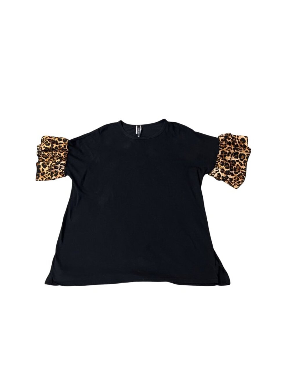 Lovely Souls Womens 3X Black Top Animal Print Ruffle Sleeve Cotton Blend Used - Picture 3 of 14